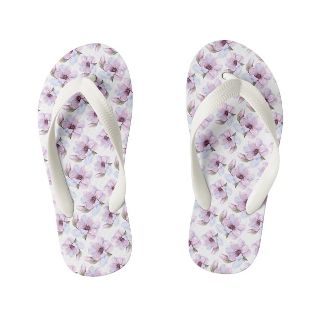 Romantic Floral Pattern Kid's Flip Flops (Footbed)