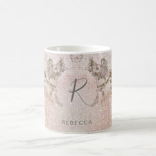 Romantic Floral Pattern Monogram Coffee Mug