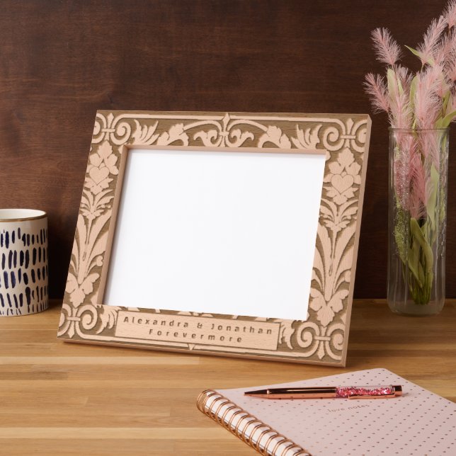 Romantic Floral Pattern Newlywed Wedding   Engraved Frames (Left)