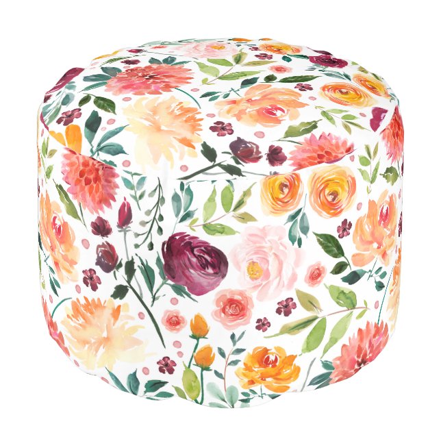 Romantic Floral Pattern Round Pouf (Angled Front)