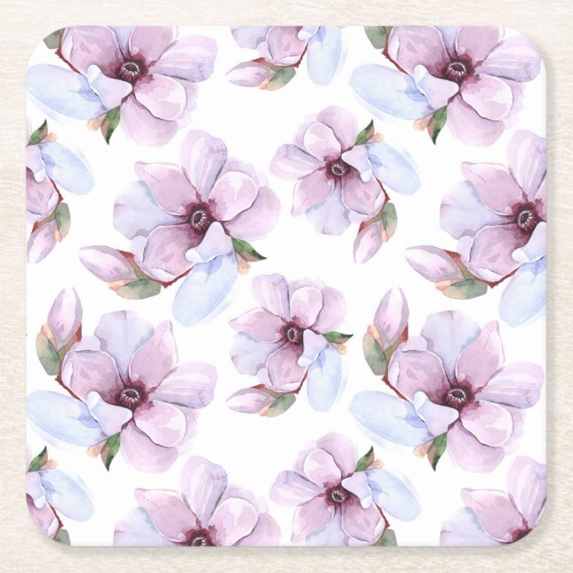 Romantic Floral Pattern Square Paper Coaster (Front)