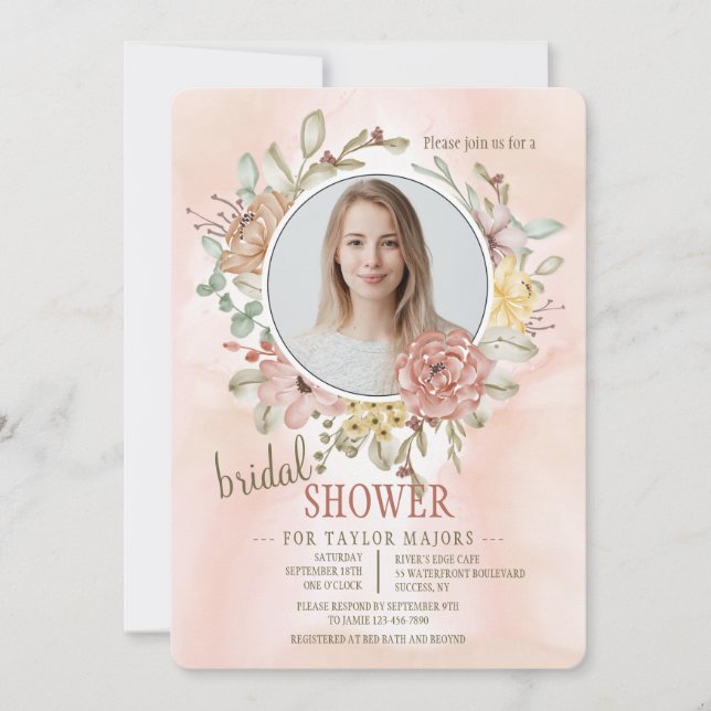 Romantic Floral Photo Bridal Shower Invitation (Front)