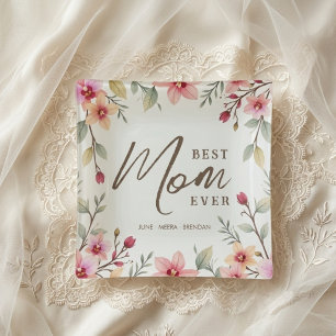 Romantic Floral Pink Best Mom Ever Luxe MH26 Trinket Tray