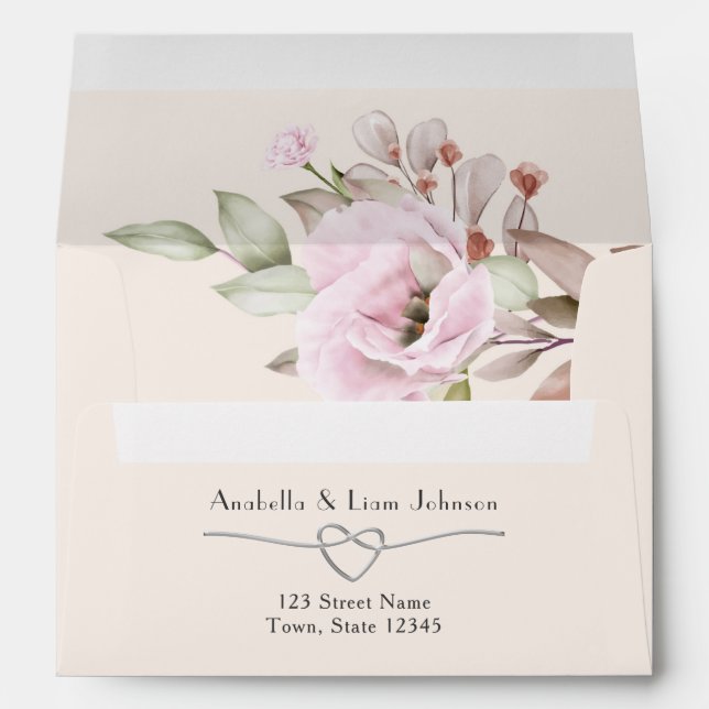 Romantic Floral Pink Wedding Envelope (Back (Bottom))
