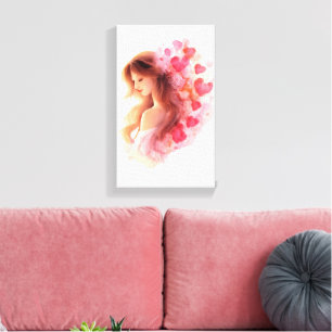 Romantic Floral Portrait Soft Valentine Love Art Canvas Print