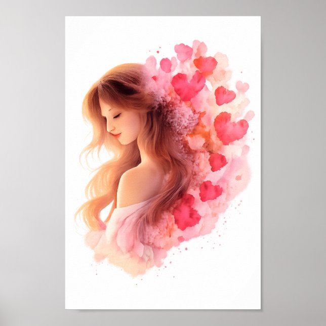 Romantic Floral Portrait Soft Valentine Love Art Poster (Front)