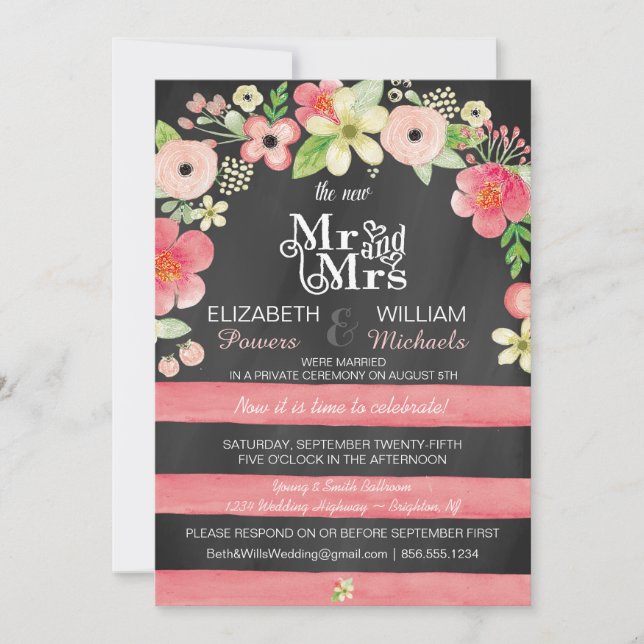 Romantic Floral Post Wedding Reception Only Invite (Front)