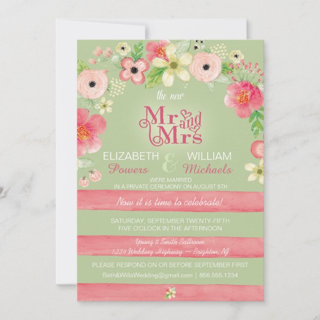 Romantic Floral Post Wedding Reception Only Invite (Front)