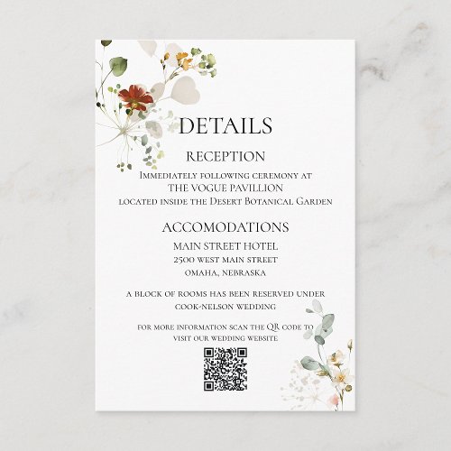 Romantic Floral QR Code Wedding Enclosure Card