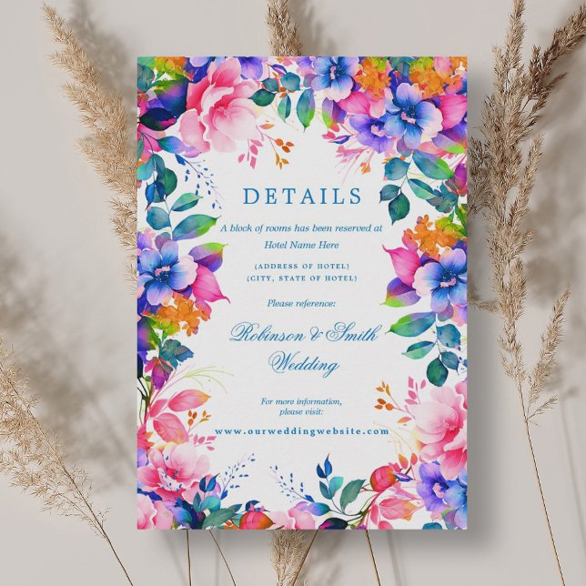 Romantic Floral Rainbow Ombre Wedding Details Enclosure Card (Romantic Floral Rainbow Ombre Wedding Details Enclosure Card)