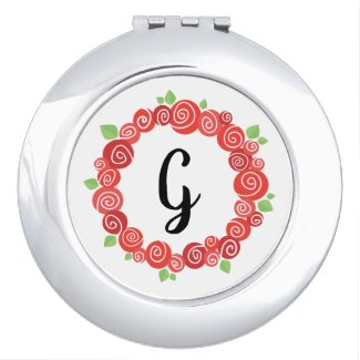 Romantic floral red roses wreath monogram compact mirror