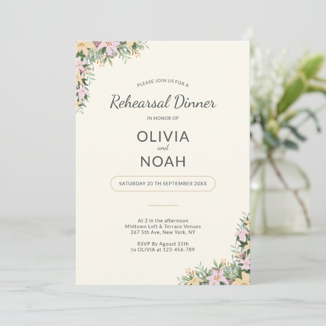 Romantic Floral Rehearsal Dinner Invitation (Standing Front)