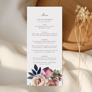 Romantic Floral Roses Elegant Wedding Menu