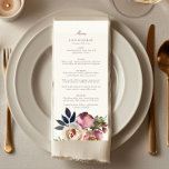 Romantic Floral Roses Elegant Wedding Menu<br><div class="desc">Capture the essence of romance with our elegant wedding menu adorned with delicate roses. Perfect for the sophisticated couple,  this beautifully designed menu features hand-painted watercolor roses in deep hues,  symbolizing love and timeless beauty.</div>