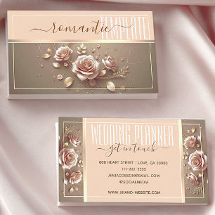 Romantic Floral Roses Golden Decorative Aesthetic  Business Card
