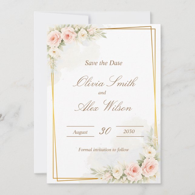 Romantic Floral Save the date Dusty Blush Peo (Front)