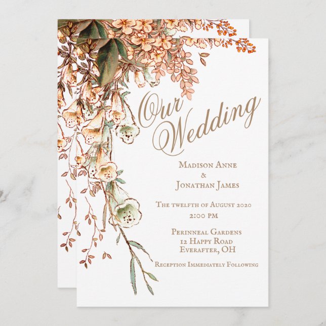 Romantic Floral Script Elegant Chic Wedding Invitation (Front/Back)