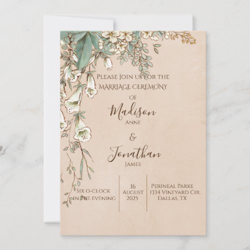 Romantic Floral Script Hand Drawn Pretty Wedding Invitation