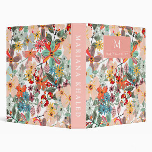 Romantic Floral soft Pink Green peach Classic 3 Ring Binder