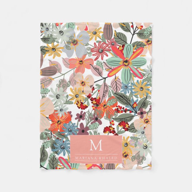 Romantic Floral soft Pink Green peach  Classic  Fleece Blanket (Front)