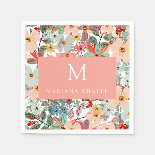 Romantic Floral soft Pink Green peach  Classic   Napkins (Front)