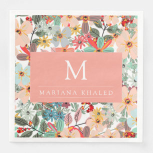 Romantic Floral soft Pink Green peach Classic Paper Dinner Napkins
