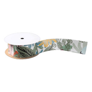 Romantic Floral soft Pink Green peach  Classic  Satin Ribbon