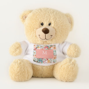 Romantic Floral soft Pink Green peach  Classic   Teddy Bear