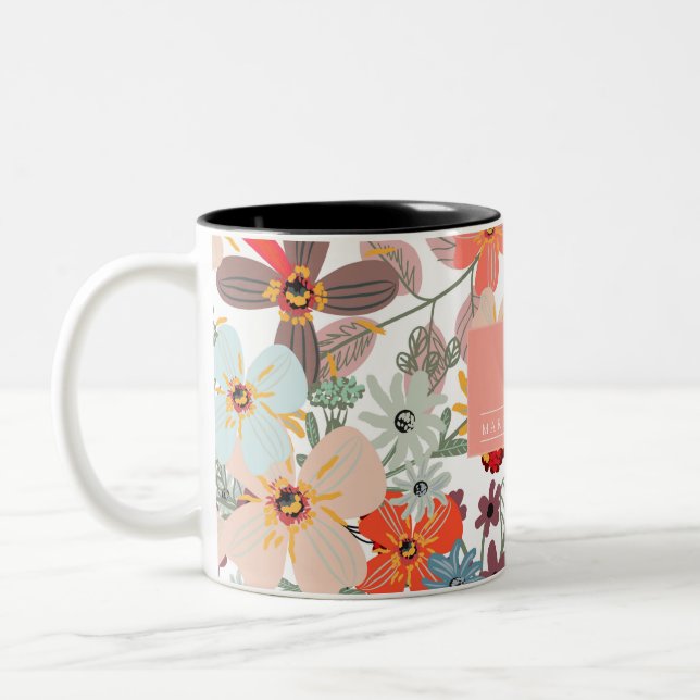 Romantic Floral soft Pink Green peach  Classic   Two-Tone Coffee Mug (Left)