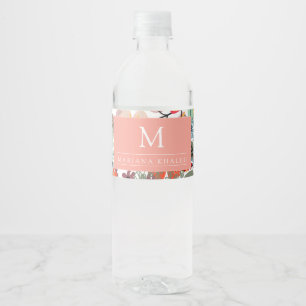 Romantic Floral soft Pink Green peach Classic Water Bottle Label