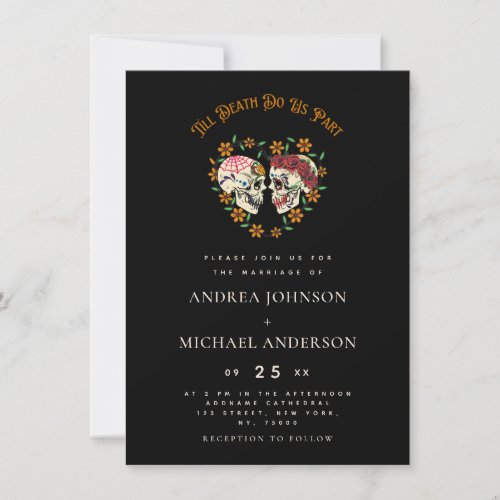 Romantic Floral Sugar Skull Dia de Los Muertos Inv Invitation