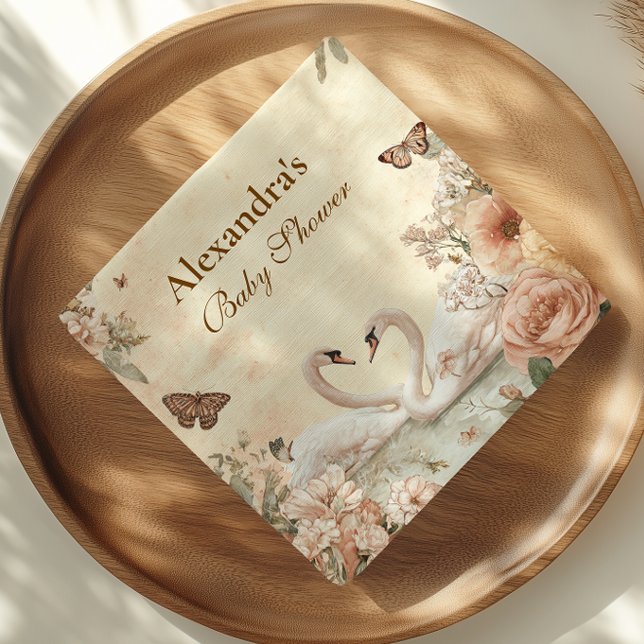Romantic Floral Swan Baby Shower Napkins (Creator Uploaded)