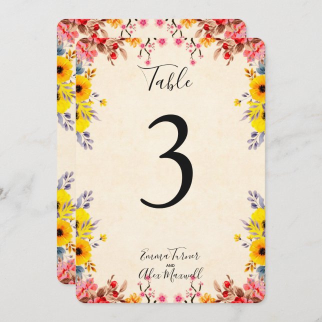 Romantic Floral | Table number cards (Front/Back)