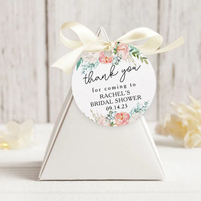 Romantic Floral Thank You bridal shower Favor Tags | Zazzle