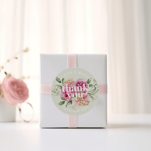 Romantic Floral Thank You Wedding Favor Classic Round Sticker