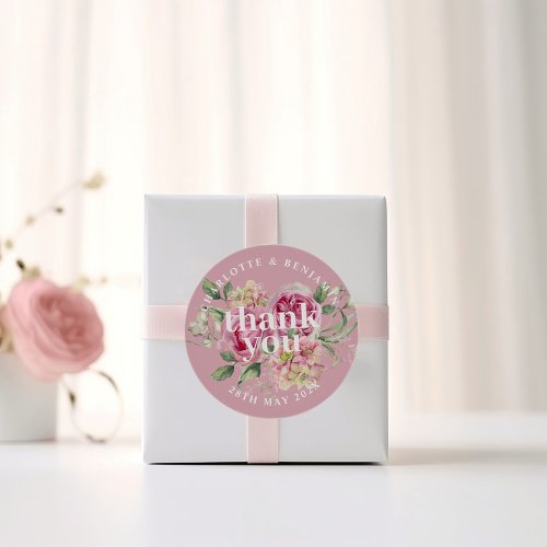 Romantic Floral Thank You Wedding Favor Classic Round Sticker