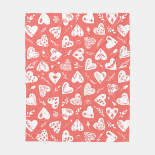 Romantic Floral Valentine Hearts Pattern Coral Fleece Blanket
