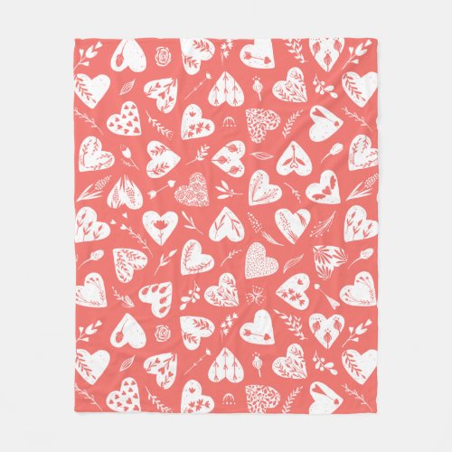 Romantic Floral Valentine Hearts Pattern Coral Fleece Blanket