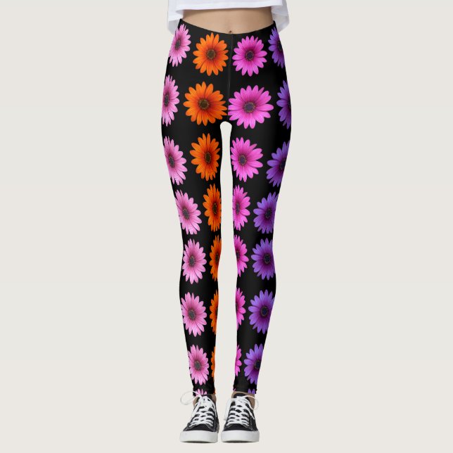 Romantic Floral Valentine's Day Black Leggings (Front)