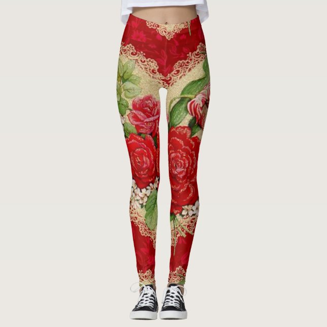 Romantic Floral Valentine's Day Leggings (Front)