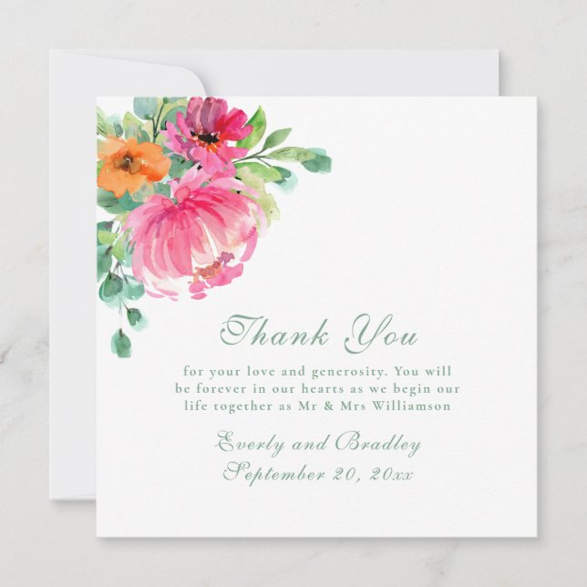 Romantic Floral Vibrant Photo Thank You Card    (Front)