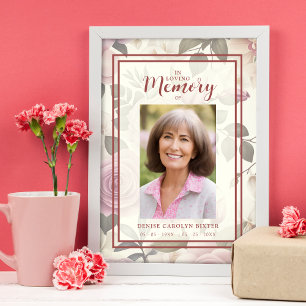 Romantic Floral Vintage Effect Funeral Photo Poster
