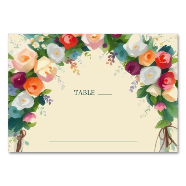 Romantic Floral Watercolor Arch Table Number (Front)