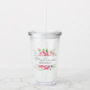 Romantic Floral Watercolor Bridesmaid Gift Acrylic Tumbler