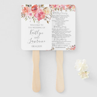 Romantic Floral Watercolor Flowers Wedding Program Hand Fan