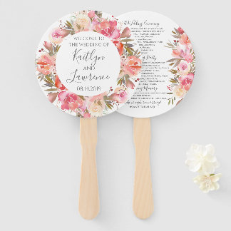 Romantic Floral Watercolor Flowers Wedding Program Hand Fan