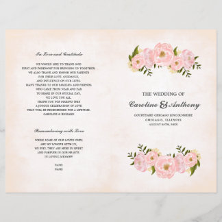 Romantic Floral Watercolor Folded Wedding Programs