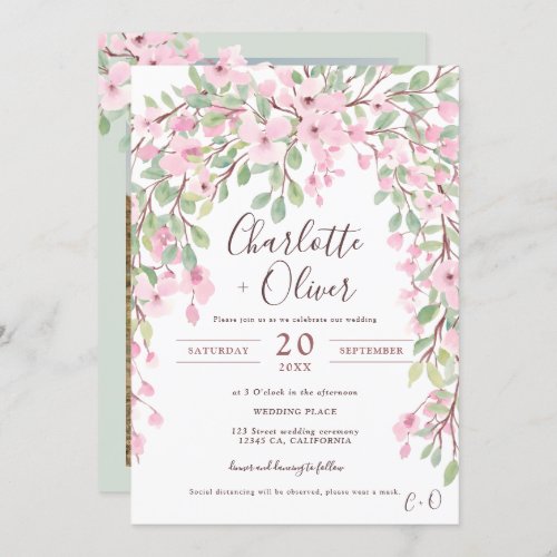 Romantic floral watercolor pink photo wedding invitation