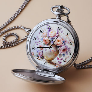 Romantic Floral Watercolor Pocket Watch