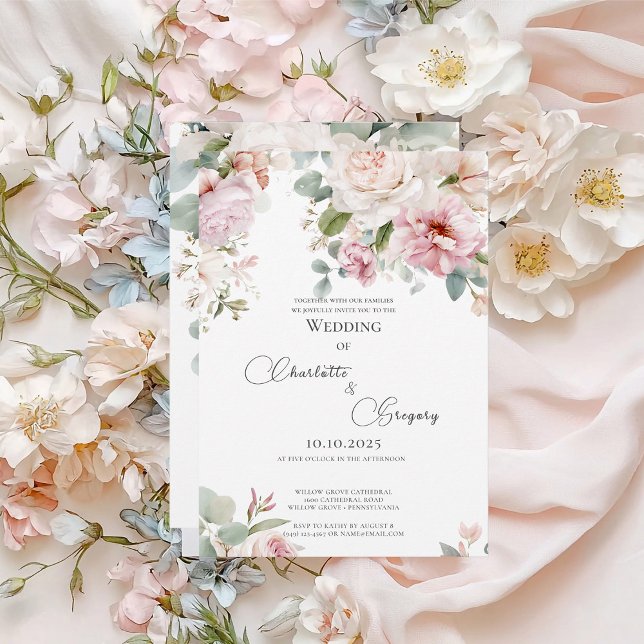 Romantic floral watercolor roses wedding invitation (Creator Uploaded)